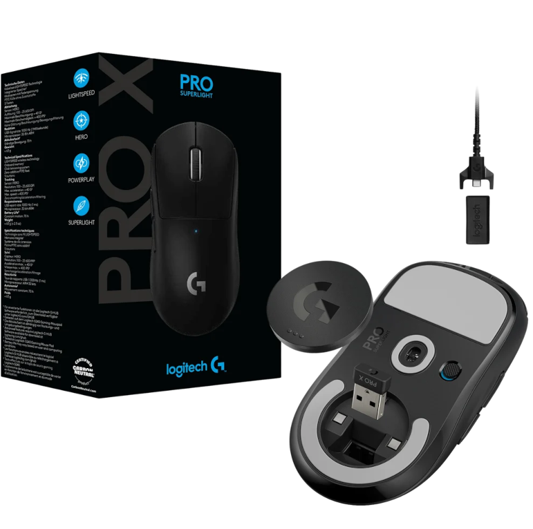 Logitech G Pro X Superlight (svart) - Trådlös Gamingmus